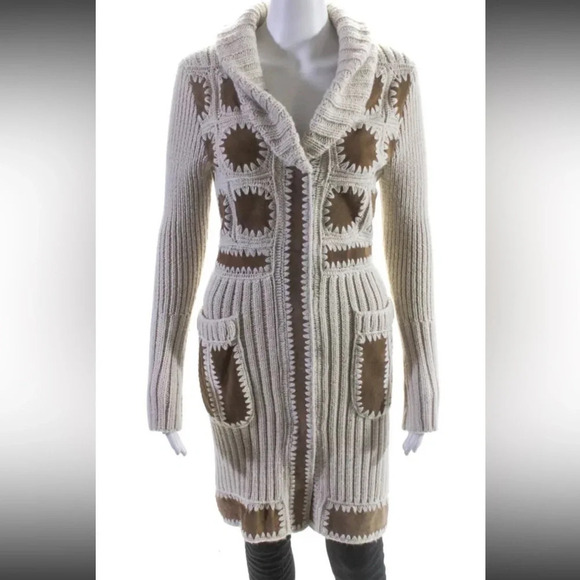 Haute Hippie 100% Superfine Alpaca Knit Sweater Coat Duster Granny Square XS - Picture 1 of 12